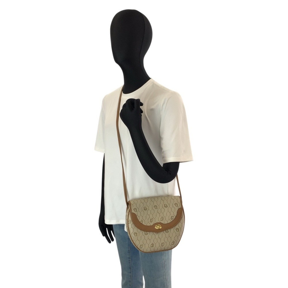 Christian Dior Vintage Honeycomb Pattern Beige Brown Leather Shoulder Bag/Pou... - Picture 5 of 8